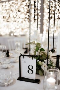Table View, Wedding design - white napoleon chairs, white tablecloths and black details
